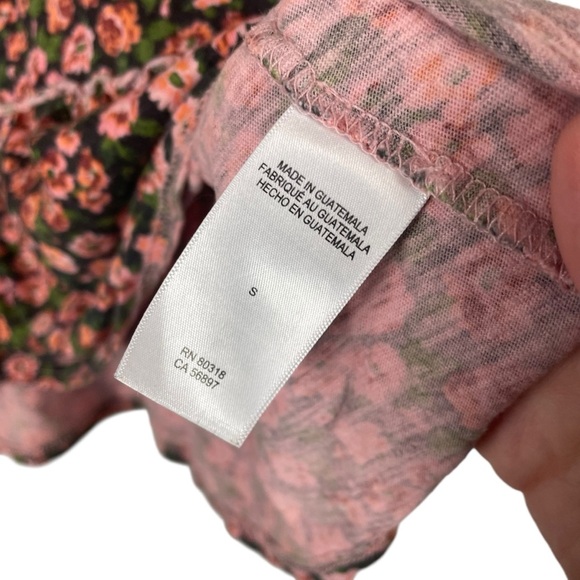 Lucky Brand Floral Peplum Top Black Pink 100% Cotton Button Front Blouse Size S - Picture 5 of 7